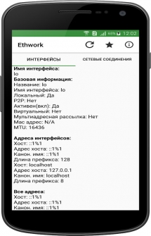 Приложение для отображения сетевых интерфейсов и сетевой статистики Ethwork на Андроид