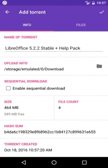 Приложение LibreTorrent на Андроид