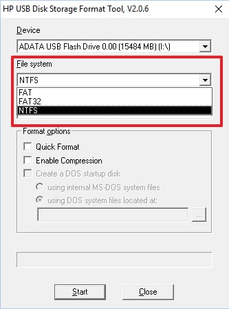Форматирование с помощью HP USB Disk Storage Format Tool